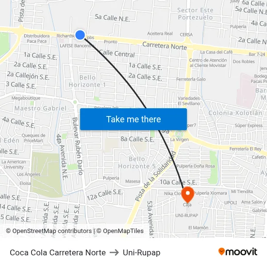 Coca Cola Carretera Norte to Uni-Rupap map