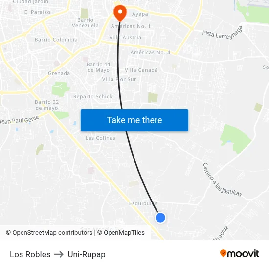 Los Robles to Uni-Rupap map