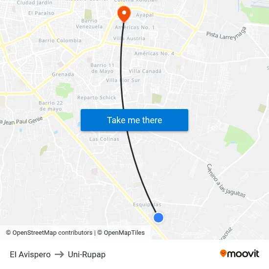 El Avispero to Uni-Rupap map