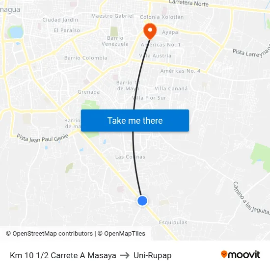 Km 10 1/2 Carrete A Masaya to Uni-Rupap map