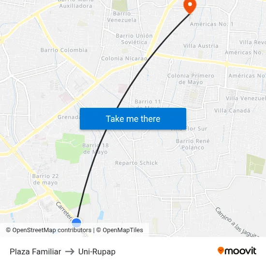 Plaza Familiar to Uni-Rupap map