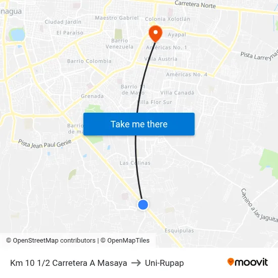 Km 10 1/2 Carretera A Masaya to Uni-Rupap map