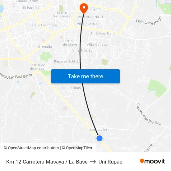 Km 12 Carretera Masaya / La Base to Uni-Rupap map