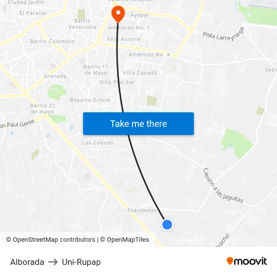 Alborada to Uni-Rupap map