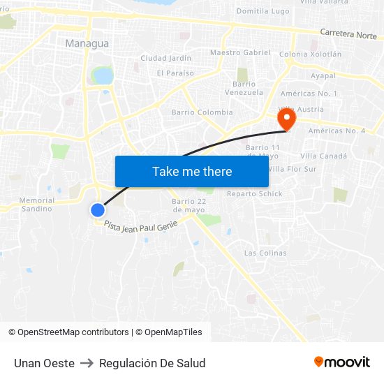 Unan Oeste to Regulación De Salud map