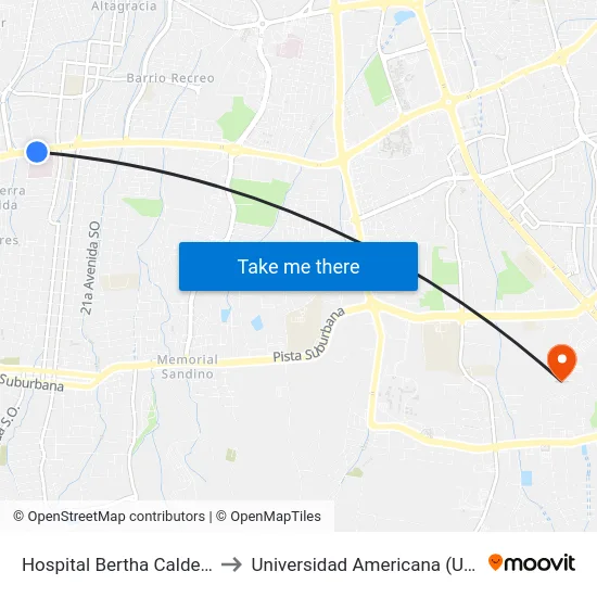Hospital Bertha Calderón to Universidad Americana (Uam) map