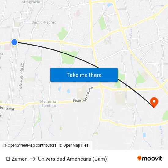 El Zumen to Universidad Americana (Uam) map