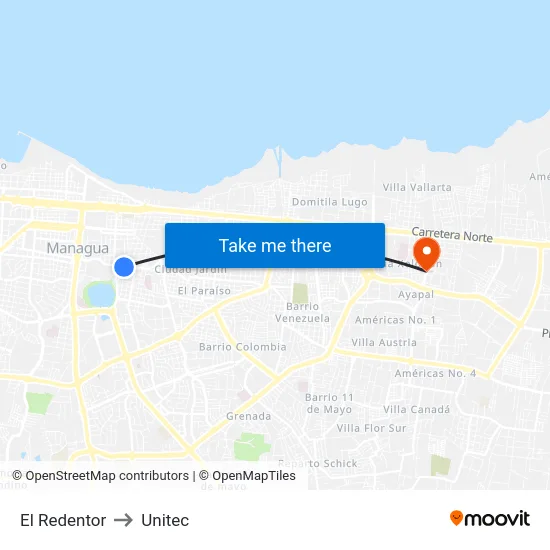 El Redentor to Unitec map
