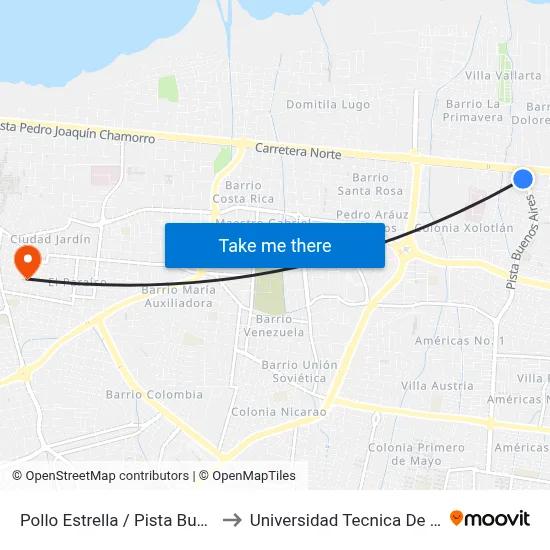 Pollo Estrella / Pista Buenos Aires to Universidad Tecnica De Comercio map
