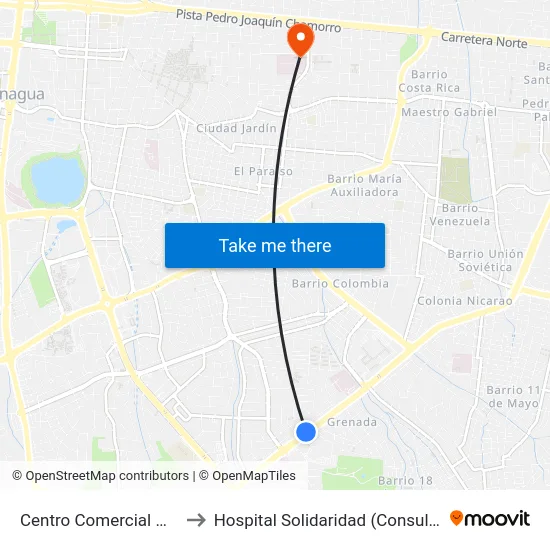 Centro Comercial Managua to Hospital Solidaridad (Consulta Externa) map