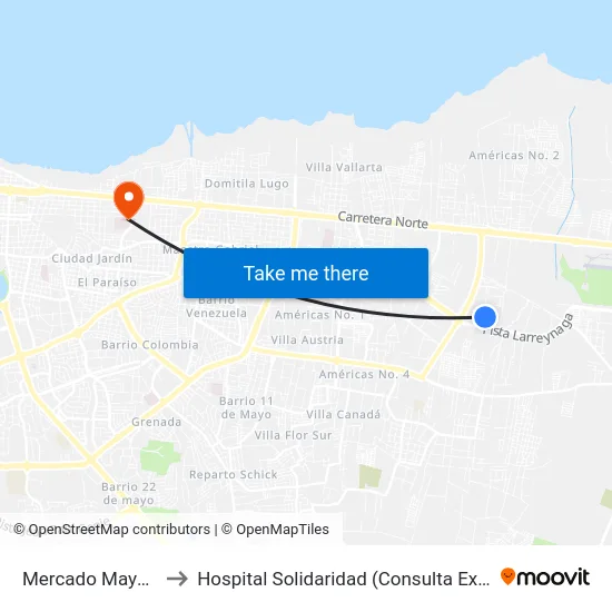 Mercado Mayoreo to Hospital Solidaridad (Consulta Externa) map