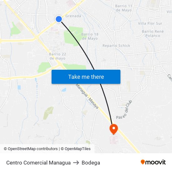 Centro Comercial Managua to Bodega map