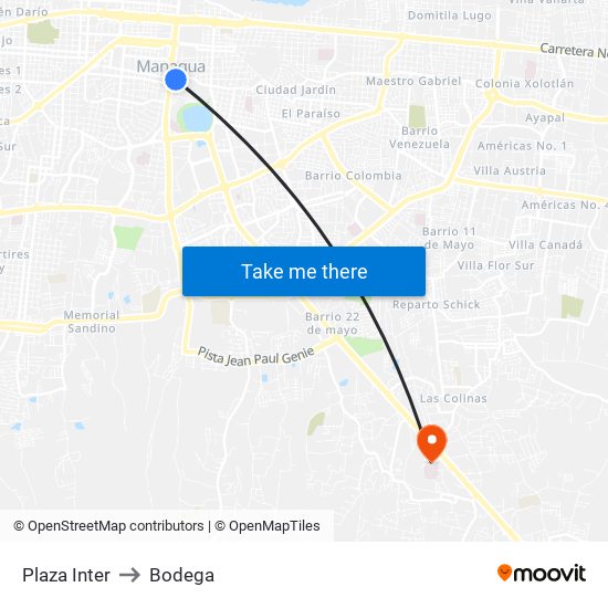 Plaza Inter to Bodega map