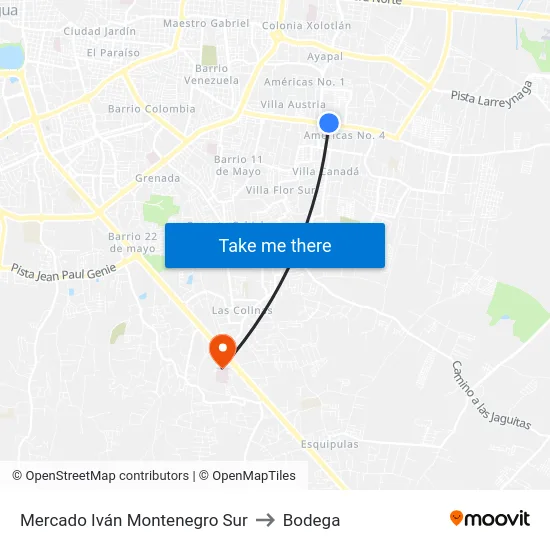 Mercado Iván Montenegro Sur to Bodega map