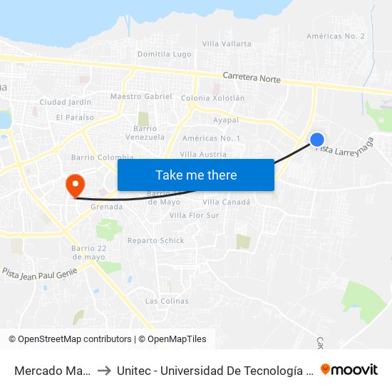 Mercado Mayoreo to Unitec - Universidad De Tecnología Y Comercio map