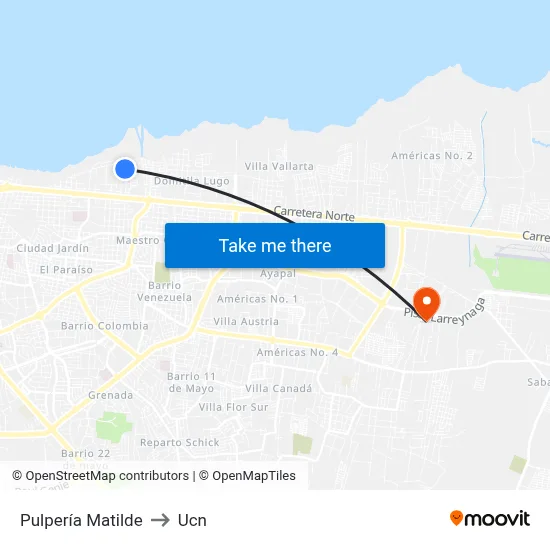 Pulpería Matilde to Ucn map