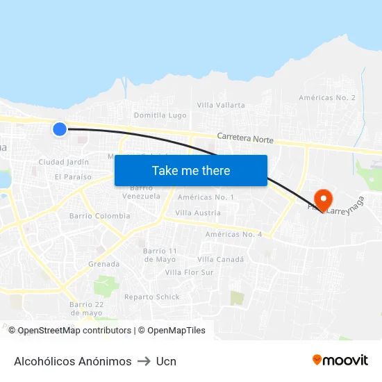 Alcohólicos Anónimos to Ucn map