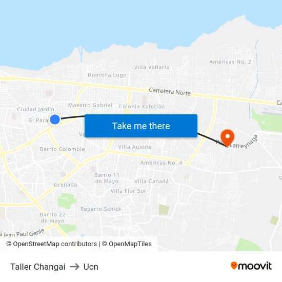 Taller Changai to Ucn map
