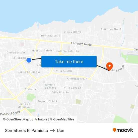 Semáforos El Paraisito to Ucn map