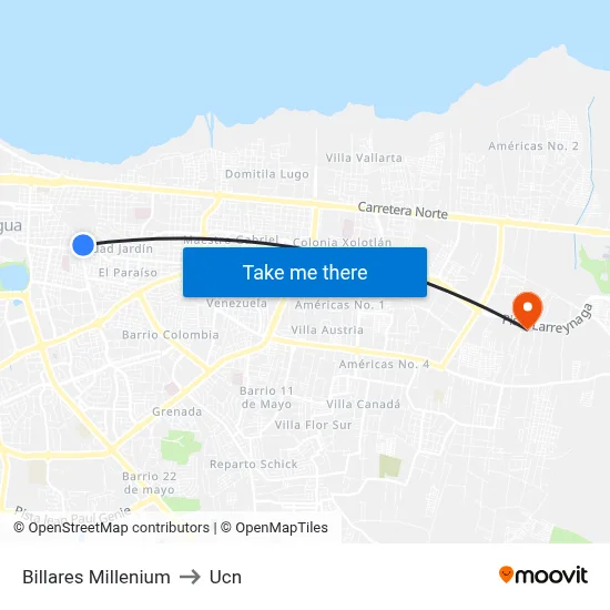Billares Millenium to Ucn map