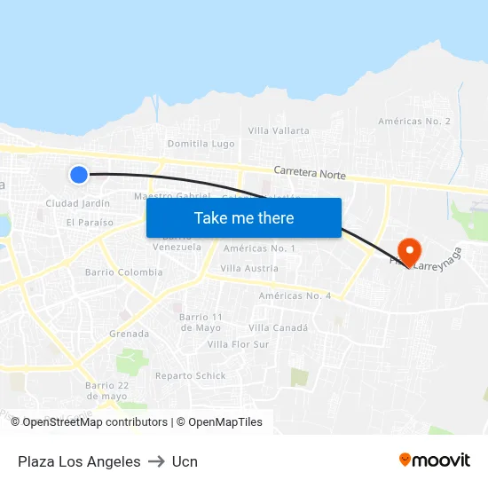 Plaza Los Angeles to Ucn map