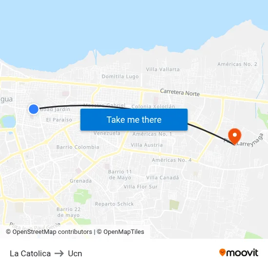 La Catolica to Ucn map