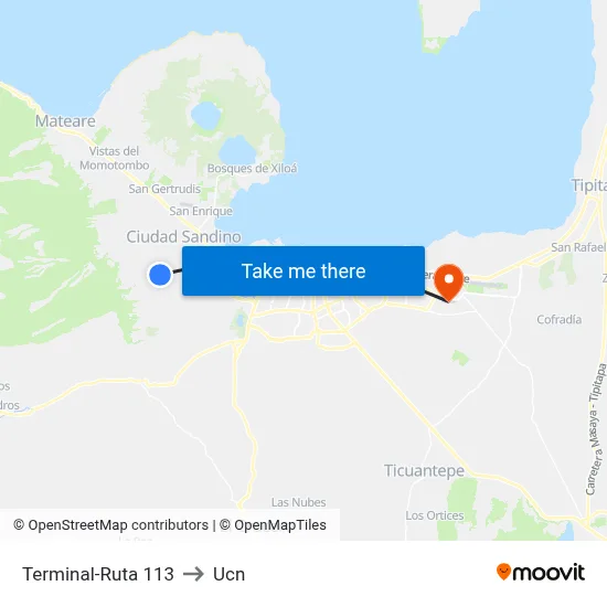 Terminal-Ruta 113 to Ucn map