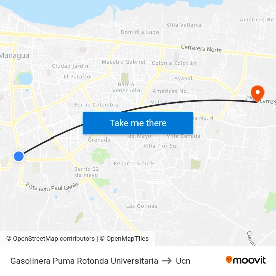 Gasolinera Puma Rotonda Universitaria to Ucn map