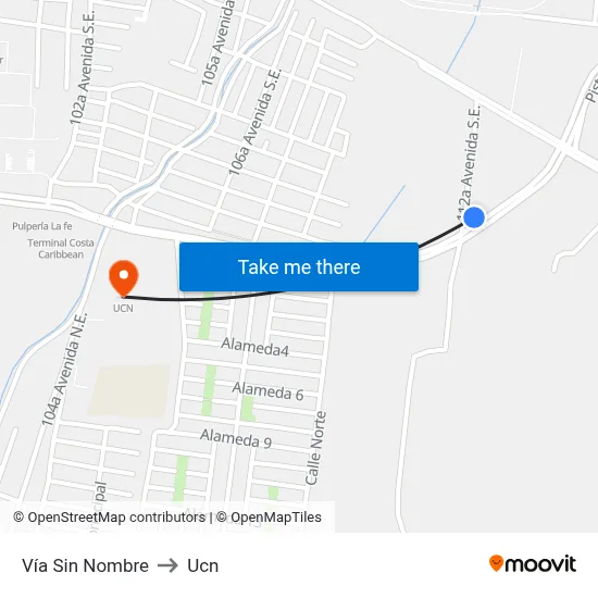 Vía Sin Nombre to Ucn map