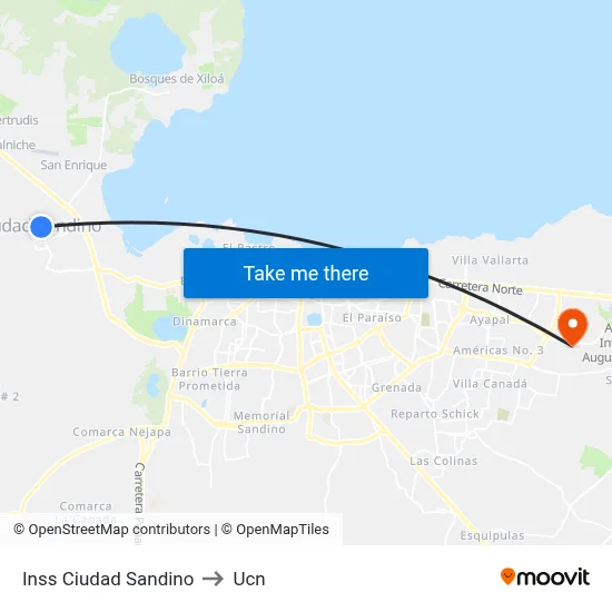 Inss Ciudad Sandino to Ucn map