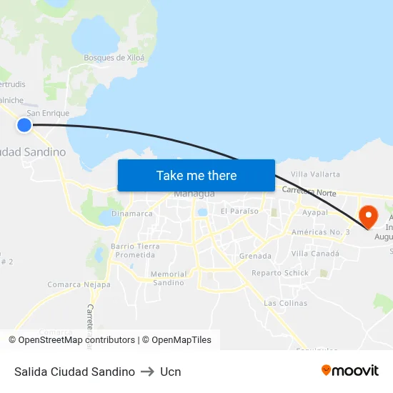 Salida Ciudad Sandino to Ucn map