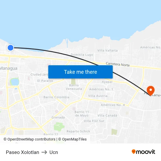 Paseo Xolotlan to Ucn map