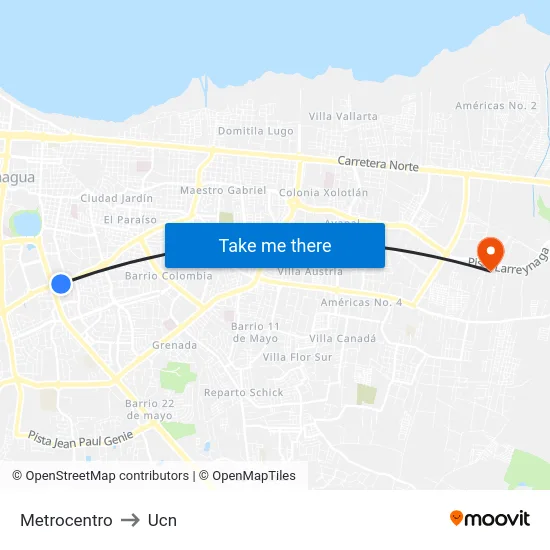 Metrocentro to Ucn map