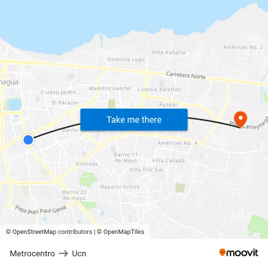 Metrocentro to Ucn map