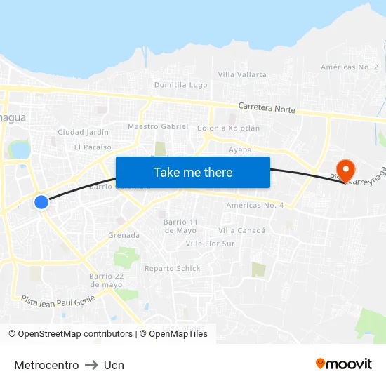 Metrocentro to Ucn map