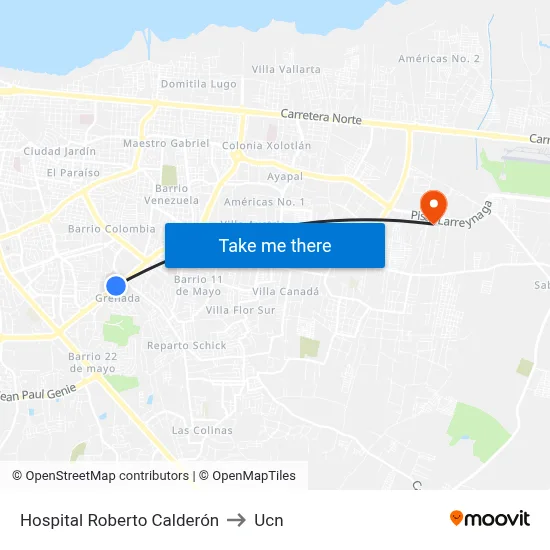 Hospital Roberto Calderón to Ucn map