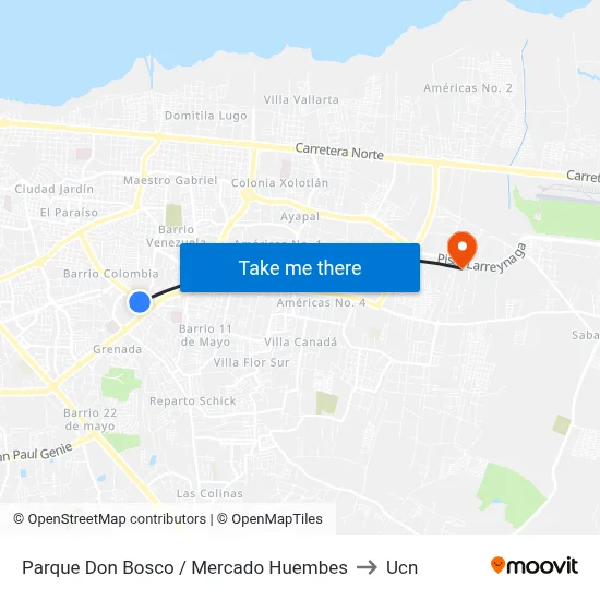 Parque Don Bosco / Mercado Huembes to Ucn map