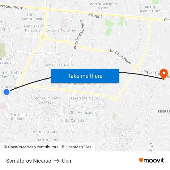 Semáforos Nicarao to Ucn map