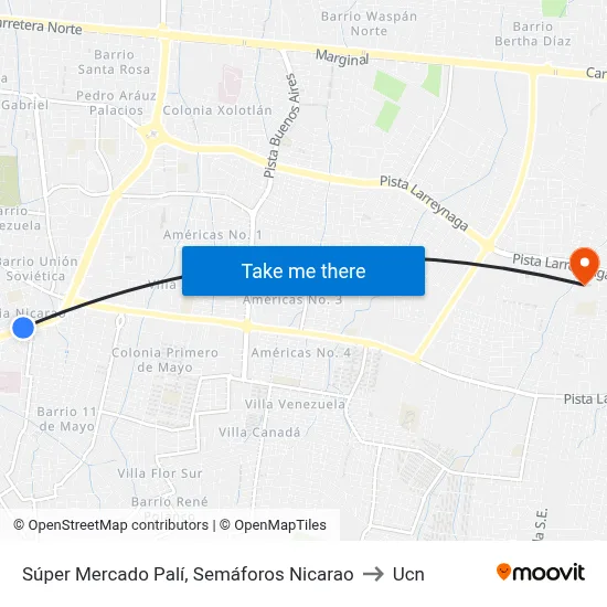 Súper Mercado Palí, Semáforos Nicarao to Ucn map