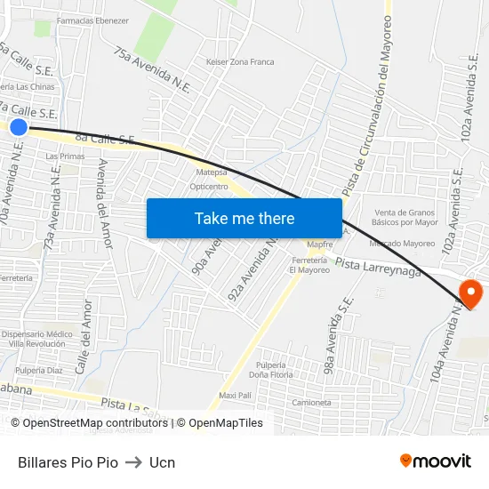 Billares Pio Pio to Ucn map