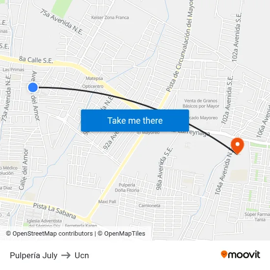 Pulpería July to Ucn map