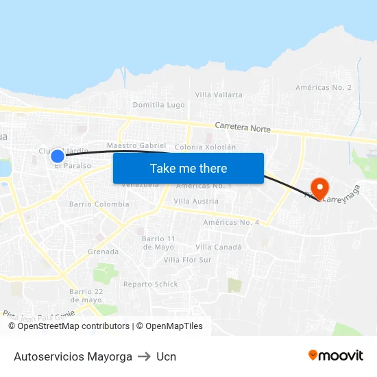 Autoservicios Mayorga to Ucn map