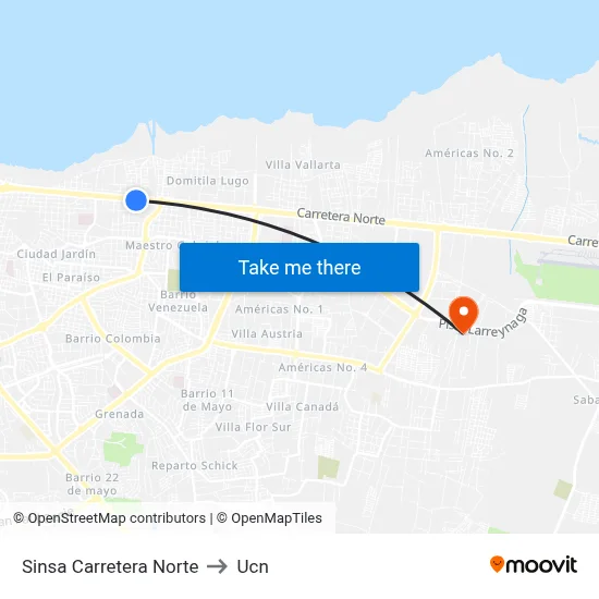 Sinsa Carretera Norte to Ucn map