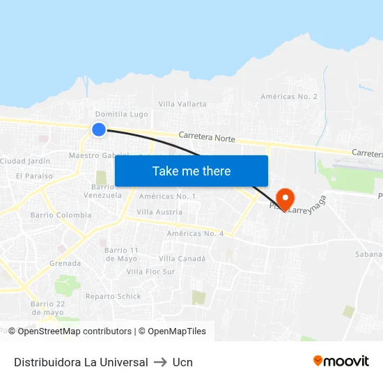Distribuidora La Universal to Ucn map