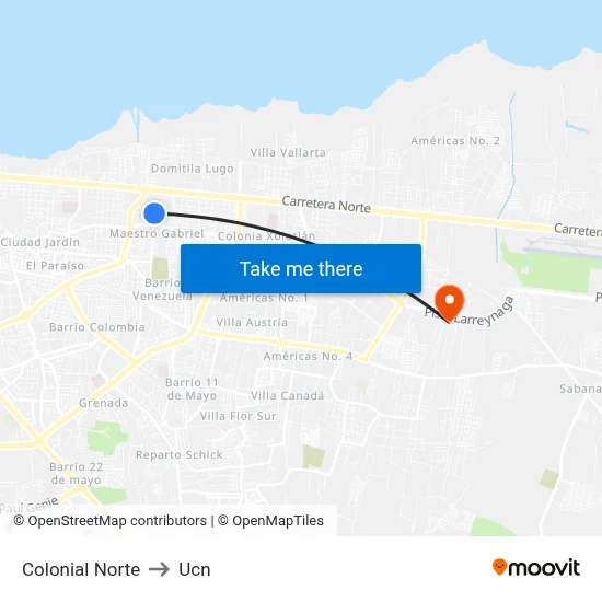 Colonial Norte to Ucn map