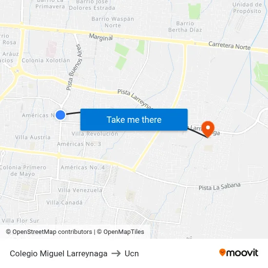 Colegio Miguel Larreynaga to Ucn map