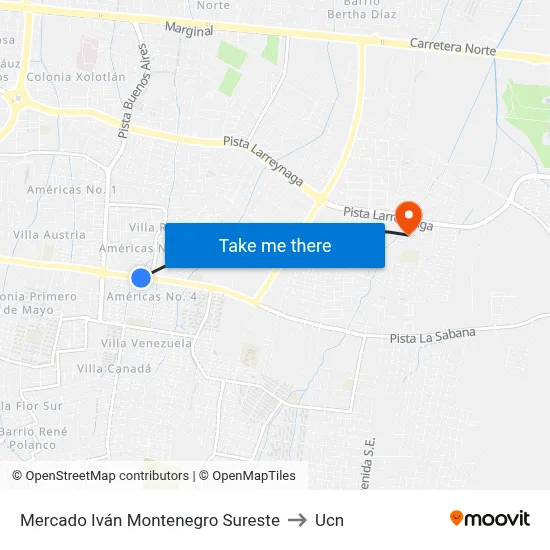 Mercado Iván Montenegro Sureste to Ucn map