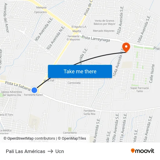 Palí Las Américas to Ucn map