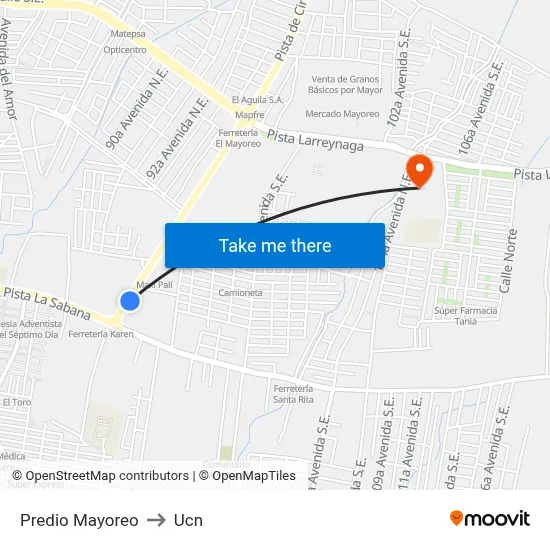 Predio Mayoreo to Ucn map