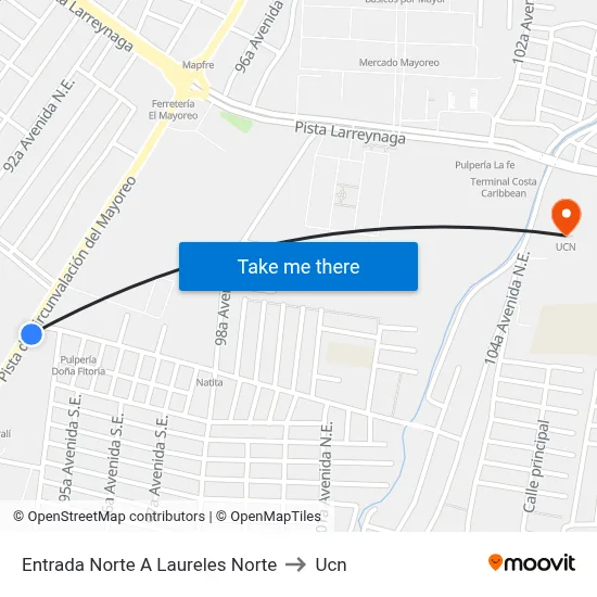 Entrada Norte A Laureles Norte to Ucn map